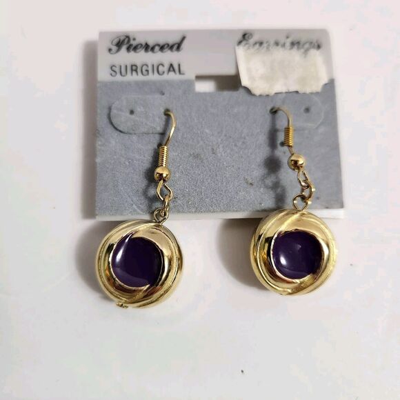 Lot Of 7 Pierced Vintage Fashion Earrings Gold Toned Dangling Blue Red Black - Picture 5 of 9